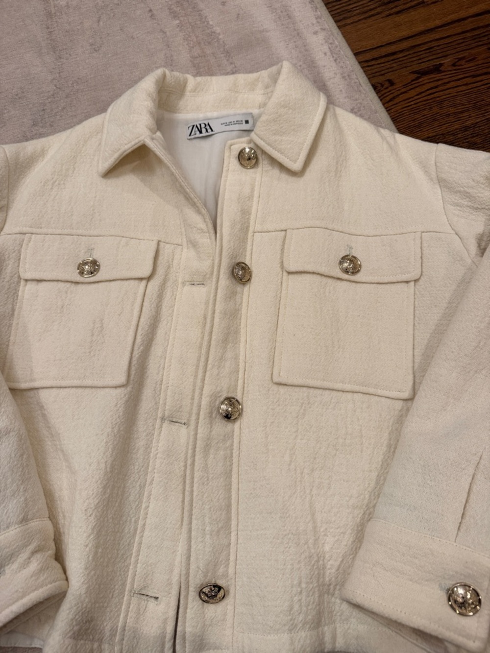 Zara Cream Textured Button-Front Jacket - Picture 3 of 3